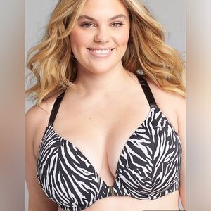 Cacique Front-Close Smooth Boost Plunge Bra Zebra Print Size 44B
